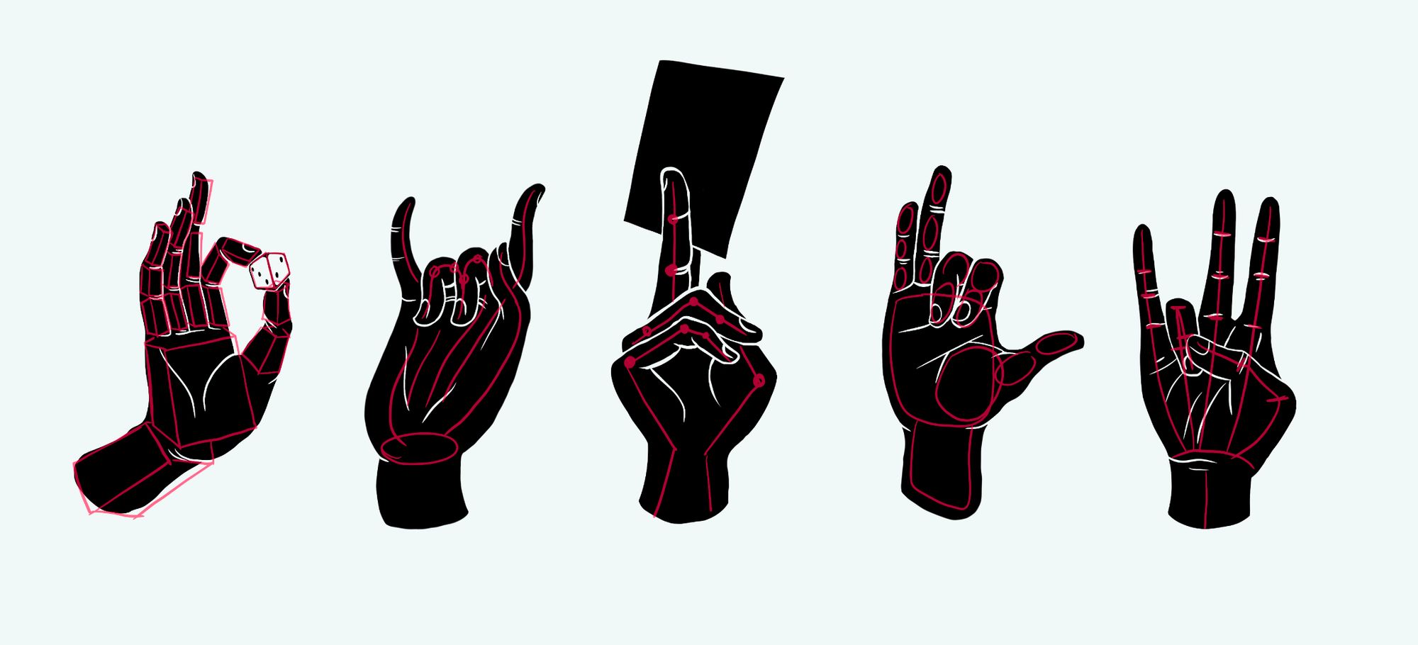 3 Hand Counting Gestures Line Drawings - Graphics | Motion Array