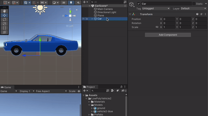 Setting up the vehicle physics for the object car