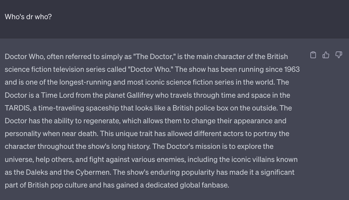 ChatGPT response to who Dr Who is