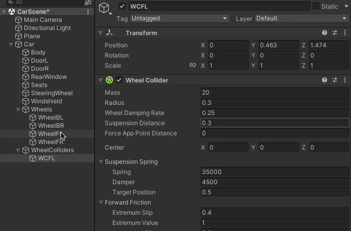 moving the values of WCFL to WheelFL