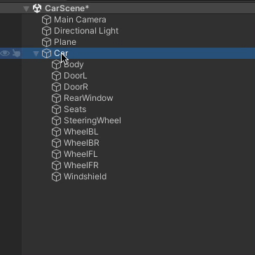 Setting up the wheel components for the object 'car'